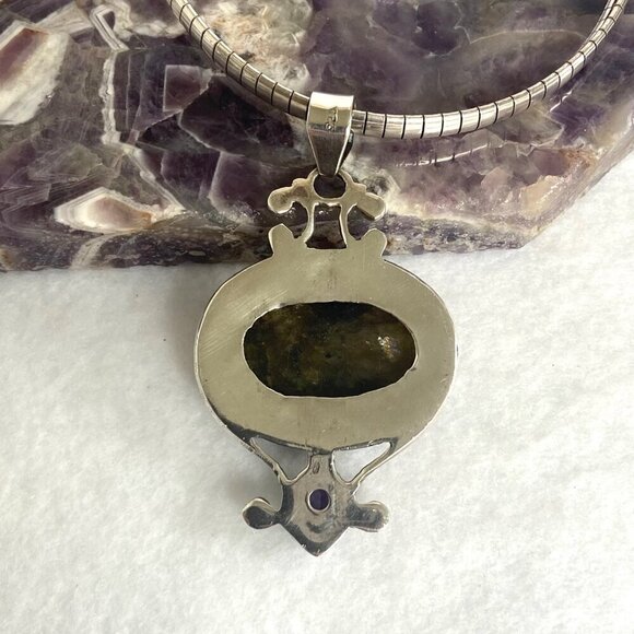 Sterling Silver 925 Oval Labradorite & Amethyst Pendant Necklace 18" Omega Chain - Picture 8 of 16